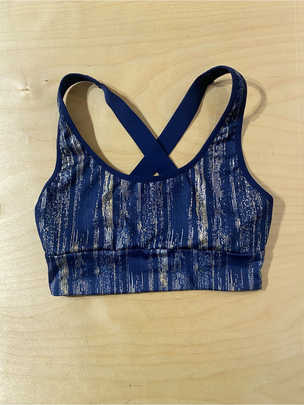 Victoria Sport Navy Blue Metallic-Stripe Sports Bra XXS (U)